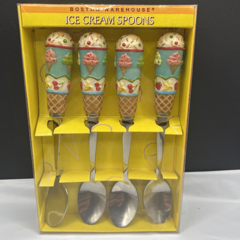 Vintage 1998 Boston Warehouse Lillian Vernon Ice Cream Spoons Set 4 NIB 78140